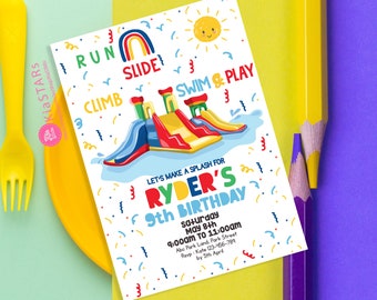 Water Slide Invitation, Backyard Party, Park Invite, Boy Birthday, Printables, Outdoor Party, DIY, Personalized, Swings, Slides