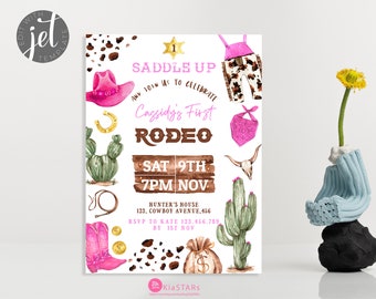 Editable Cowgirl Birthday Invitation - Wild West Cowgirl 1st Rodeo Birthday - Rodeo Southwestern Ranch Template Instant Download