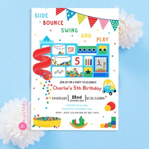 Faire-part d&#39;anniversaire Soft Play : salle de sport intérieure dans la jungle (fichier numérique)