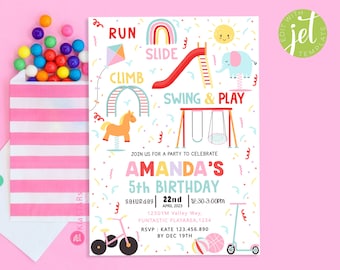 Playground Invitation Park Party Birthday EDITABLE Invitation Girl Birthday Adventure Outdoor Party Kids Play Party Invitation DIGITALFILE