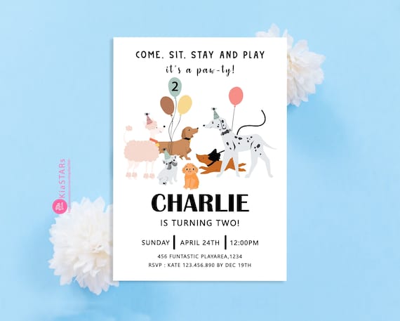 Puppy Birthday Invitation: Lets Pawty, Editable Template (Digital Download)