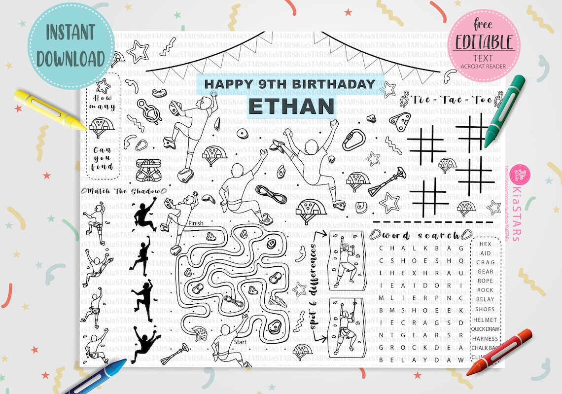 Rock Climbing Activity and Coloring Pages EDITABLE Indoor Etsy