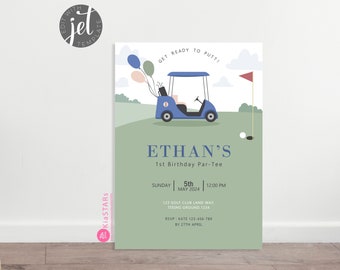 Let's Par tee Invitation Golf 1st Birthday Boy Invite Editable Hole In One First Birthday Invitation Boy Invite Template Instant Download