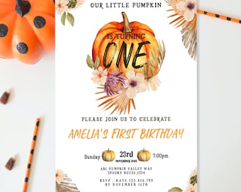 Halloween Birthday Invite, Pumpkin Party Invitation, Fall Halloween Invite, Spooktacular, Ghosts, Autumn, Pumpkin birthday, DIGITAL