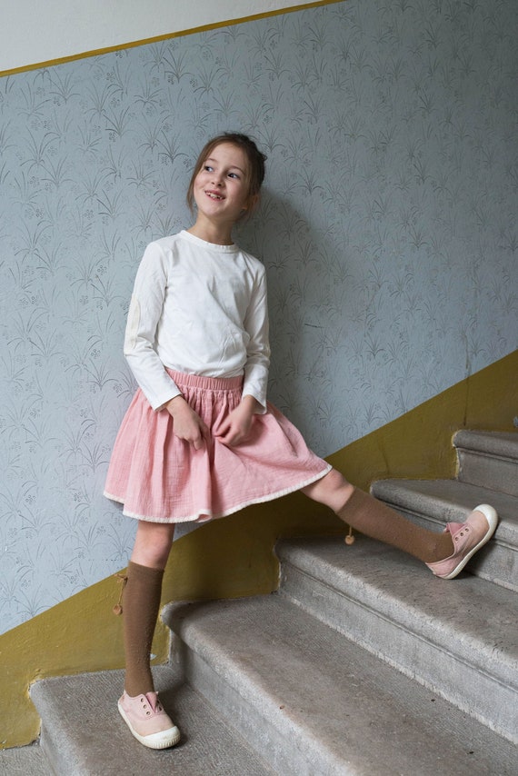 Organic cotton muslin skirt for girls, pink cotton skirt for girls,  birthday skirt