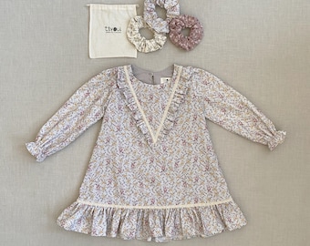 Robe fille fleurie, coton bio, robe en dentelle, robe fille anniversaire