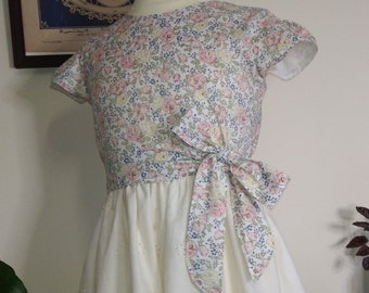 Little girl's dress "Finally Spring" Liberty print and eyelet embroidery