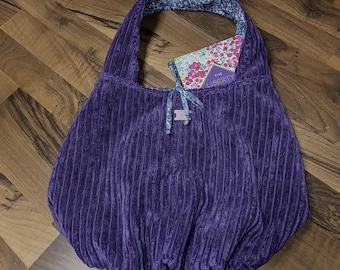 Reversible soft hobo bag in velvet and Liberty, customizable