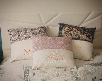 Customizable * cushion for baby and child, pajama storage, Liberty of your choice and embroidered first name