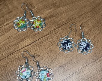 Marguerite earrings, Liberty fabric inclusion