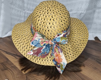 Large adult summer hat with Liberty ribbon