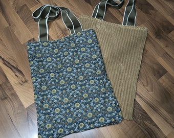 Liberty Moon Flower poplin and corduroy reversible tote bag
