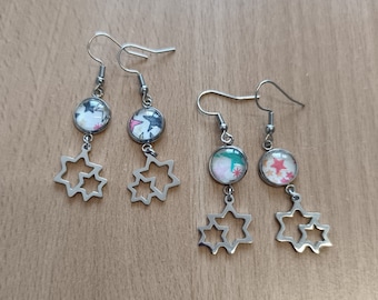 Magic Star earrings, customizable Liberty fabric inclusion