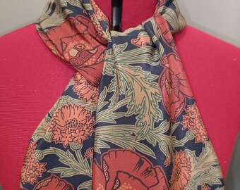 Liberty silk crepe de chine scarf by Beatrice Maud, black background