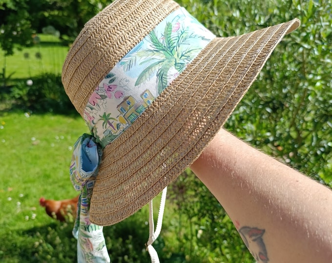 Featured listing image: Adult summer hat with customizable Liberty ribbon