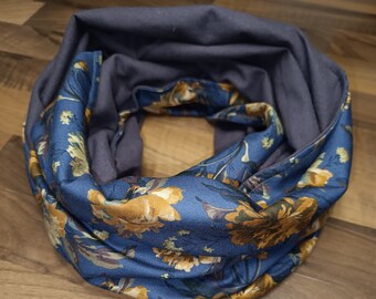 Liberty lantana snood Decadent Bloom and dark purple flannel