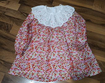 Customizable Liberty girl's dress with English embroidery collar