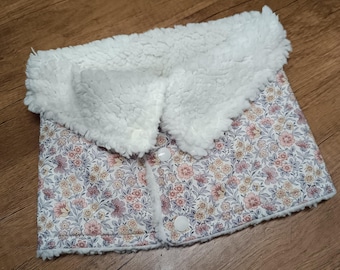 Children's snood neck warmer with snap closures, Liberty glitter print and lambskin-style sherpa fabric