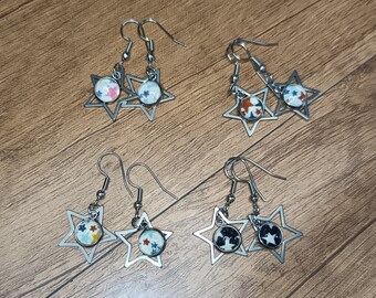 Boucles d'oreilles Stardust, inclusion tissu Liberty