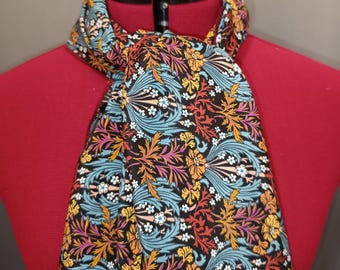 Liberty silk scarf, crepe de chine, Bronwyn pattern, black background