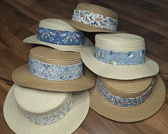 Unisex children's boater hat with customizable Liberty ribbon
