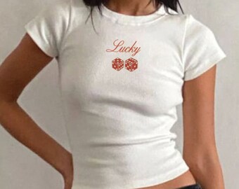 Simple BabyTee, Cu Tee, Lucky Shirte, BabyTee Aesthetic, LuckyShirt, Womenes Tees, Trendy Babytee, Lucky CropTop, Boho BabyTee, Lucky Shirte