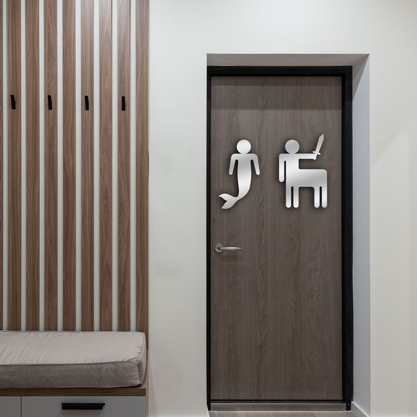 Unique Metal Bathroom Signs, Laser Cut Toilet Sign, Classy Restroom Sign, Fancy Washroom Signs, Male Female Restroom Design, Unisex Logos