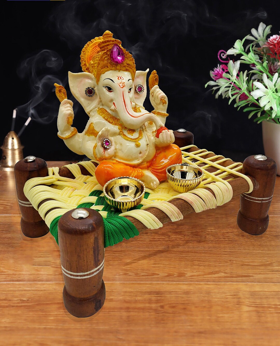 Handmade Ganesh Sitting on Khat Statue Hindu God of Wisdom Etsy