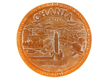 Ceramic Wall Hanging, Greek Souvenirs, Embossed Plate Chania Crete, Greek Cretan Souvenirs