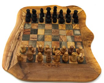 Wooden Hand made Chess Board with pawns, made of Greek Olive Wood, a Gift for him, Birthday Gift Idea, Greek Cretan Souvenir