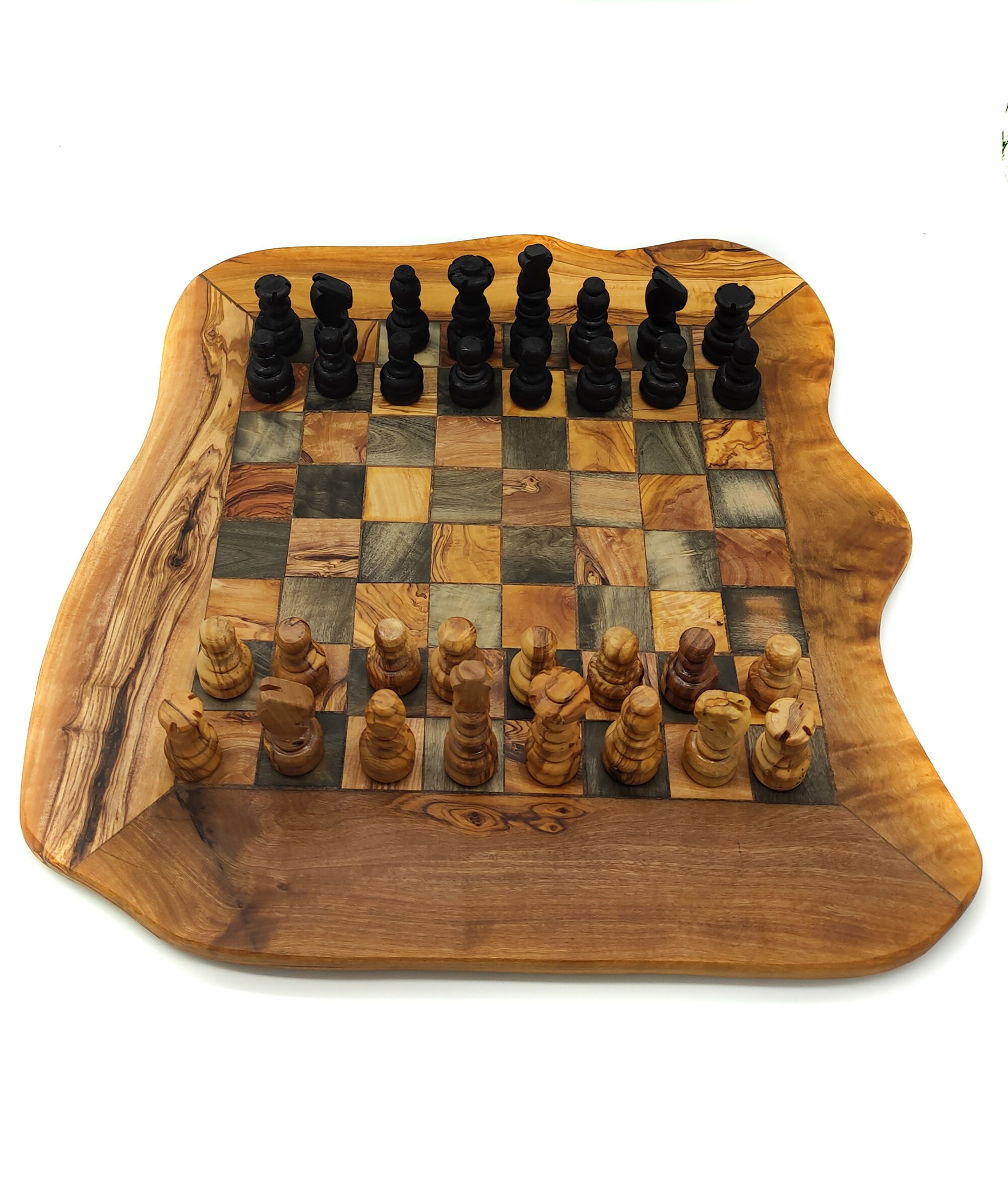 Rustic Olive Wood Chess SOlive Wood Chess Set- Rustic Wooden Chess Board at  BeldiNestet