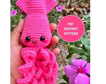 Jellyfish Crochet PATTERN, Amigurumi Squid Pattern, Crochet Animals, No Sew Amigurumi Instructions, Fast Crochet Pattern