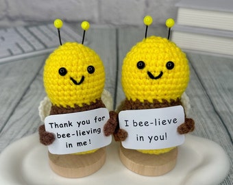Emotional Support Crochet Bee, Positive Support Bumblebee Desk Buddy, Thank you For Believing In Me, Teacher/Coach Appreciation Gifts
