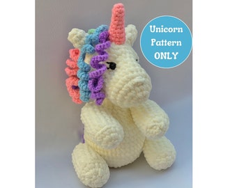 Unicorn Crochet PATTERN Only, Unicorn No Sew Pattern, No Sew Amigurumi Unicorn, Digital PDF Pattern, Unicorn Plushie Pattern