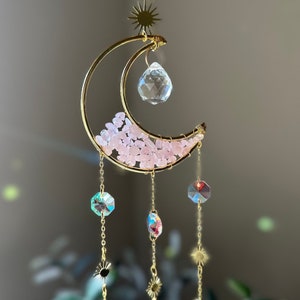 Attrape-soleil cristaux améthyste - attrape-soleil lune suspendu avec prismes en verre pour fenêtres, décoration cristal améthyste curative, cadeau fête des mères