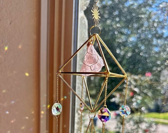 Gemstone Hanging Suncatcher, Healing Crystal Prism, Hanging Amethyst Gemstone SunCatcher, Gifts for Her, Window Hanging Decor, Rainbow Maker
