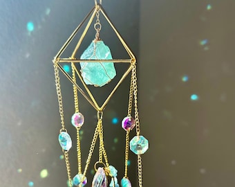 Amethyst Gemstone Suncatcher: Crystal Prism Window Hanging Decor