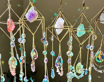 Natural Amethyst Crystal Suncatcher, Window Hanging Crystal Prism, Colorful Crystals Suncatcher