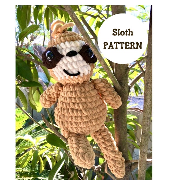 Sloth Crochet PATTERN, No Sew Sloth Amigurumi Pattern, Handmade Cute Sloth Crochet Pattern, Instant Digital Download