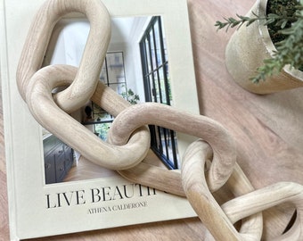 5 Link Wood Link Decor for Coffee Table, Decorative Accent for Bookshelf, Wooden Decor Object, Bookshelf Decor Accent, Housewarming Gift