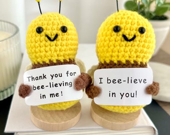 Handmade Crochet Sunflower Bee - Mini Cute Plush With Positive Card, Gift For Women, Friends, Emotional Support - View #4