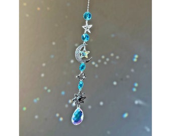 Star Galaxy Silver Crystal Suncatcher, Moon Star Sun Planet Rainbow Maker, Car Mirror Accessory, Colorful Garden Suncatcher, Gift for Her