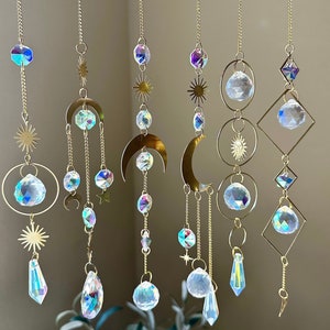 6 Pcs Gold Crystal Moon Suncatchers, Window Hanging Gold Sun Catchers, Crystal Rainbow Maker, Home Decor Gifts, Gifts for Her