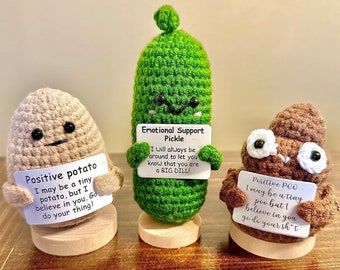 Positive Potato Gift with Stand, Cute Handmade Crochet Positive Potato, Send a Hug, Thinking of You, Cheer Up Gift, Supportive Desk Buddy