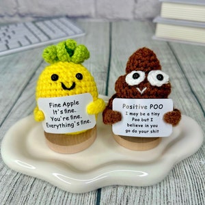 Handmade Crochet Pineapple and Positive Poo Desk Buddy, Positive Potato with Positive Card for Cheer Up Gift, Funny Gift for Coworkers