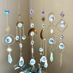 Crystal Suncatchers, Set of 6 Gold Suncatchers,  Hanging Crystal Suncatchers, Rainbow Maker, Light Catcher, Sympathy Gift, Gift for Her