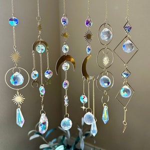 Moon Phase Crystal Suncatchers Set of 6, Hanging for Window Sun Catchers Crystal Ball Prism, Rainbow Maker, Suncatcher