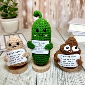 Emotional Support Crochet Gifts, Positive Crochet Animals, Flowers, Funny Desk Decor, Gifts for Teachers, Employee Appreciation Gifts