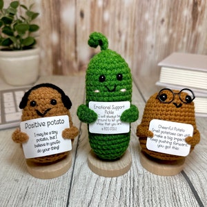 Positive Potato & Emotional Support Crochet Gifts, Crochet Animals, Vegetables and Flowers, Funny Desk Decor, Employee Appreciation Gift