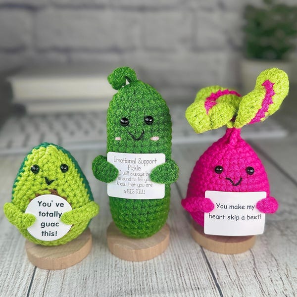 Positive Potato & Emotional Support Pickle, Crochet Animals with Wood Stand, Funny Thank You Gifts, Coworker Office Gift, Mother's Day Gifts